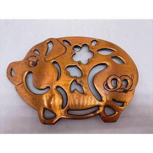 Vintage Copper Cast Iron Trivet Pig Wall Hanging Hot Plate Pot Holder Farm 1982